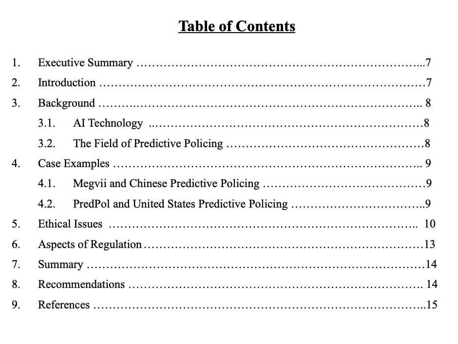 Excerpt from the predictive policing report comparing U.S. and Chinese regulatory contexts.